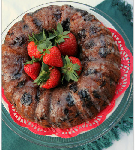 Berry Overload Bundt Cake with Vanilla Bean Glaze