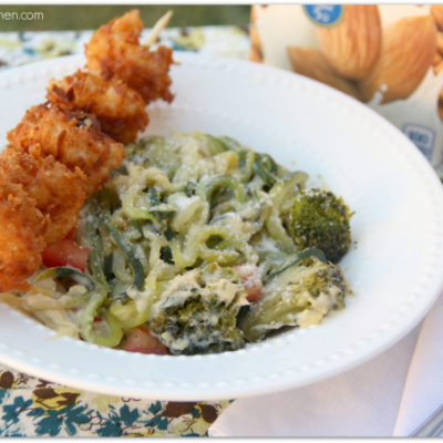 Cooking with Almond Milk: Coconut Shrimp over Zucchini Alfredo