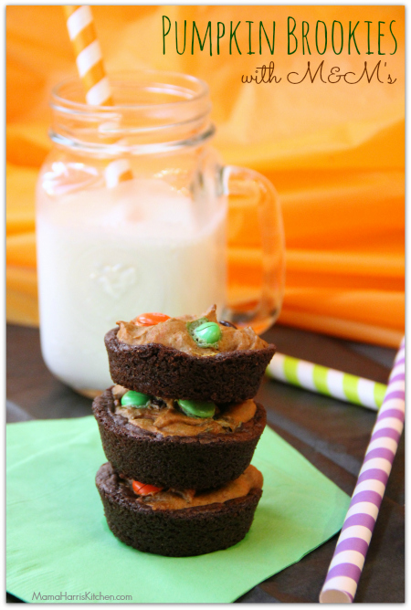 Pumpkin Brookies with M&M's - Mama Harris' Kitchen #InfinityHeroes #shop #cbias