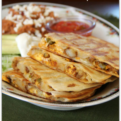 Chorizo, Egg and Potato Breakfast Quesadilla with Chipotle Sauce