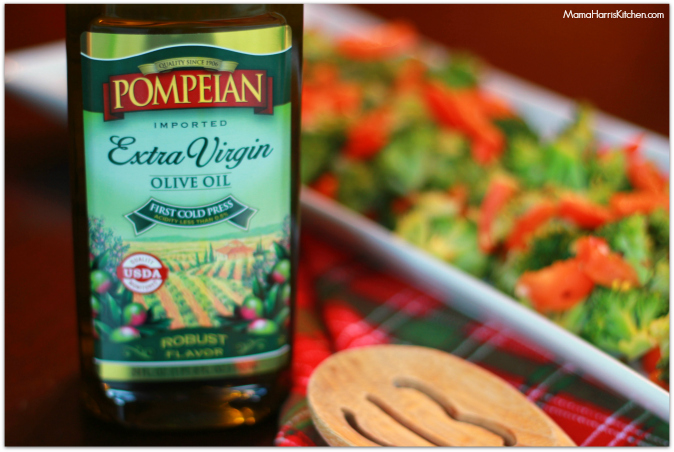 Broccoli and bell pepper saute using pompeian extra virgin olive oil #PantryInsiders - Mama Harris' Kitchen