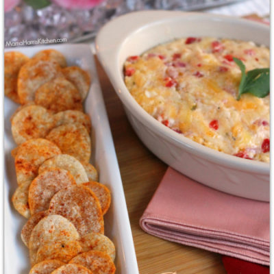 Pimento Queso Dip with Heart Shaped Tortilla Chips