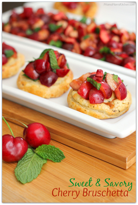 sweet and savory cherry bruschetta #puffpastry AD | Mama Harris' Kitchen