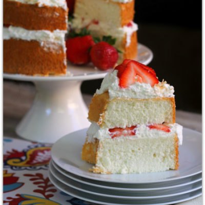 Strawberries and Cream Angel Food Cake with Toasted Coconut