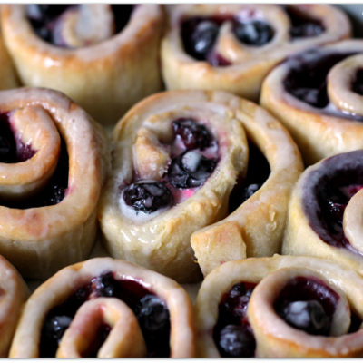 Black and Blue Sweet Rolls with Lemon Glaze