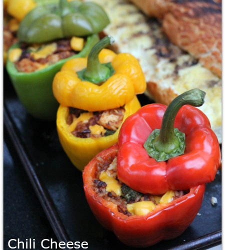 Chili Cheese Grilled and Stuffed Bell Peppers #LiquidGold5 with VELVEETA (ad) - Mama Harris' Kitchen