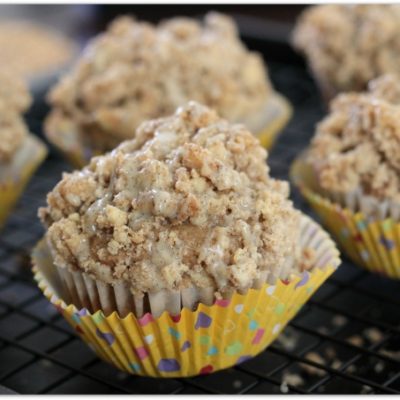 Caramel Coffee Cake Cupcakes with Vanilla Bean Glaze using Gevalia Iced Coffee with Almond Milk