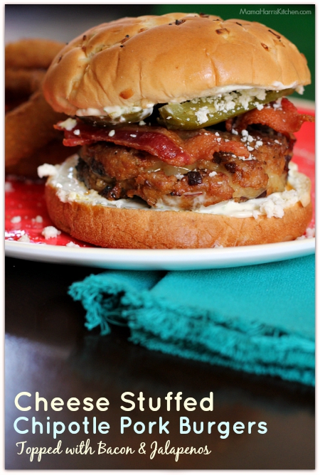 cheese stuffed chipotle pork burgers 1