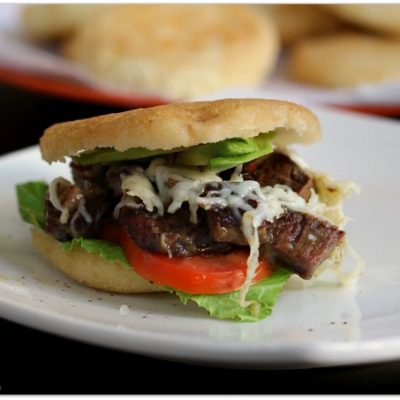 Steak Arepas with Mozzarella, Tomato and Avocado