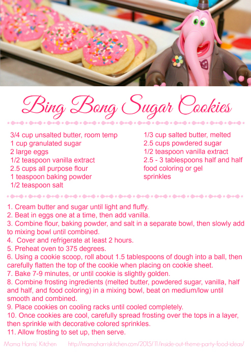 Inside Out Bing Bong Sugar Cookies Printable Recipe Card #InsideOutEmotions #cbias AD | Mama Harris' Kitchen