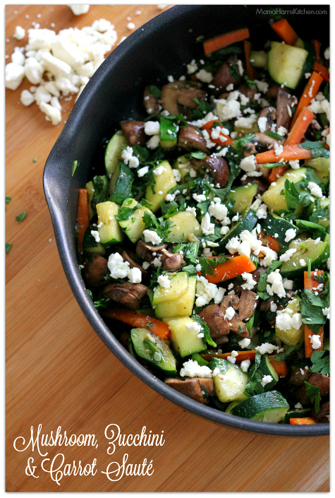 Thanksgiving for the Vegetarian - 12 Recipe Ideas - mushroom zucchini carrot saute | Mama Harris' Kitchen