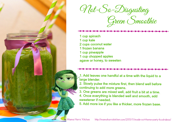 Inside Out Not So Disgusting Green Smoothie Printable Recipe Card #InsideOutEmotions #cbias AD | Mama Harris' Kitchen
