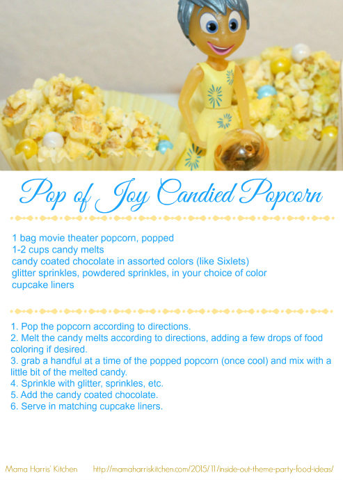 Inside Out Pop of Joy Candied Popcorn Printable Recipe Card #InsideOutEmotions #cbias AD | Mama Harris' Kitchen