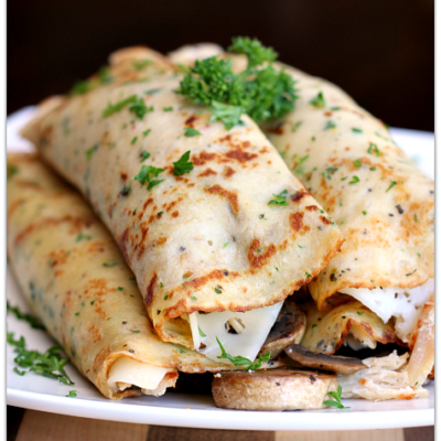 Savory Crepes with Turkey, Mushroom and Swiss Cheese | Mama Harris' Kitchen