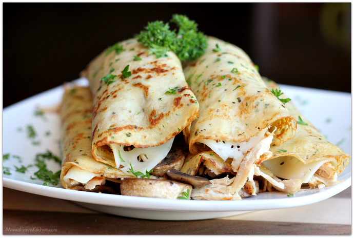 Savory Crepes with Turkey, Mushroom and Swiss Cheese