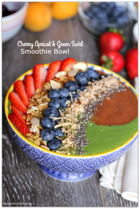 Cherry Apricot and Green Swirl Smoothie Bowl
