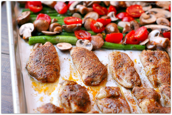 Sheet Pan Dinner: Chicken Asparagus Mushroom Tomatoes #NewComfortFood AD | Mama Harris' Kitchen