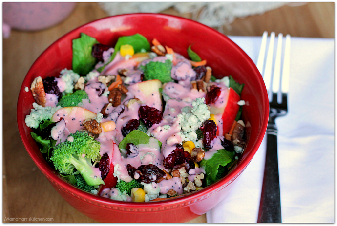 Crunchy Broccoli-Apple Salad with Creamy Raspberry Poppy Seed Dressing #BetterWithCraisins AD | Mama Harris' Kitchen