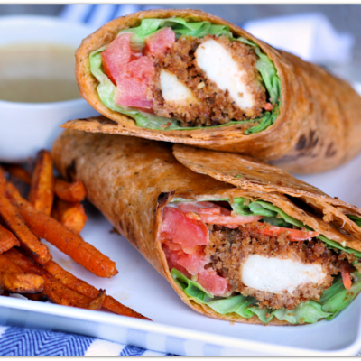 Honey Mustard Crispy Chicken Wrap with Sweet Potato Fries
