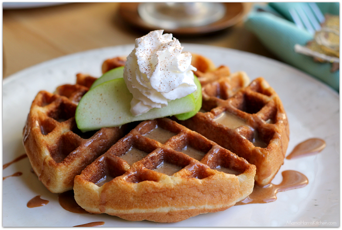 Caramel Apple Cake Mix Waffles with Cake Frosting Syrup #BakeFallFavorites AD | Mama Harris' Kitchen