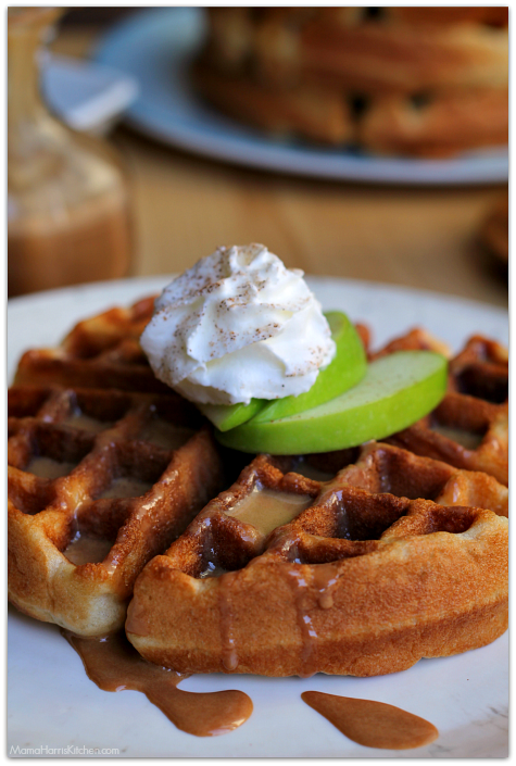 Caramel Apple Cake Mix Waffles with Cake Frosting Syrup #BakeFallFavorites AD | Mama Harris' Kitchen