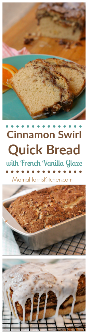 Cinnamon Swirl Quick Bread with French Vanilla Glaze #SplashofDelight #ad | Mama Harris' Kitchen