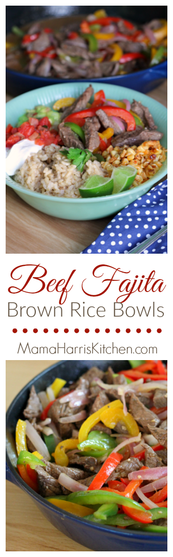 Beef Fajita Brown Rice Bowls with Roasted Corn, Pico de Gallo, Sour Cream and Creamy Cilantro Dressing using Sprouts Brand Beef and Products AD | Mama Harris' Kitchen