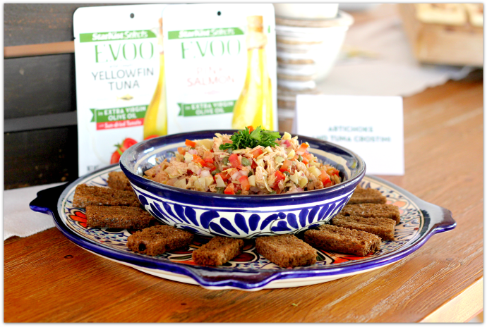 Fresh Entertaining Ideas with Tuna - Artichoke and Tuna Crostini AD #StarKistSelectsEVOO