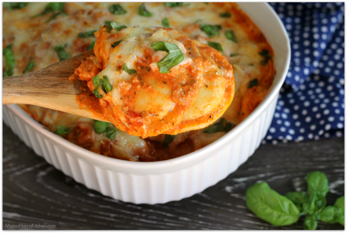 Cheesy Baked Ravioli Creamy Marinara Meat Sauce | Mama Harris' Kitchen