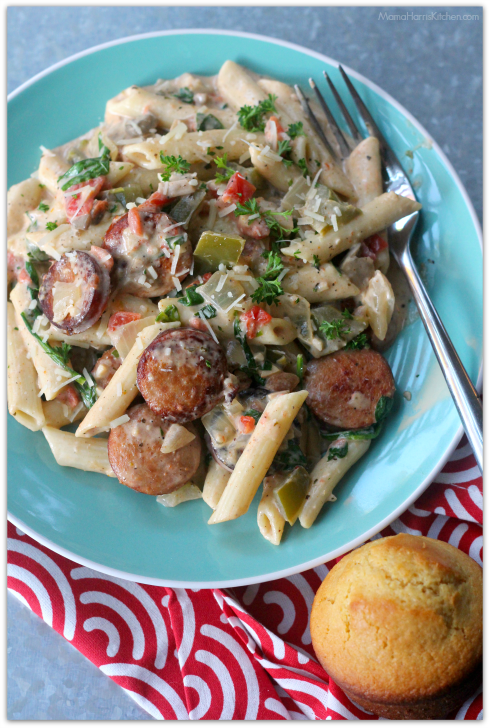 Creamy Cajun Pasta Sausage #OnlyVidalia AD | Mama Harris' Kitchen